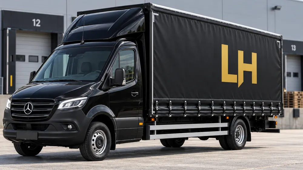 Schwarzer Planensprinter von LH Kurier & Transport