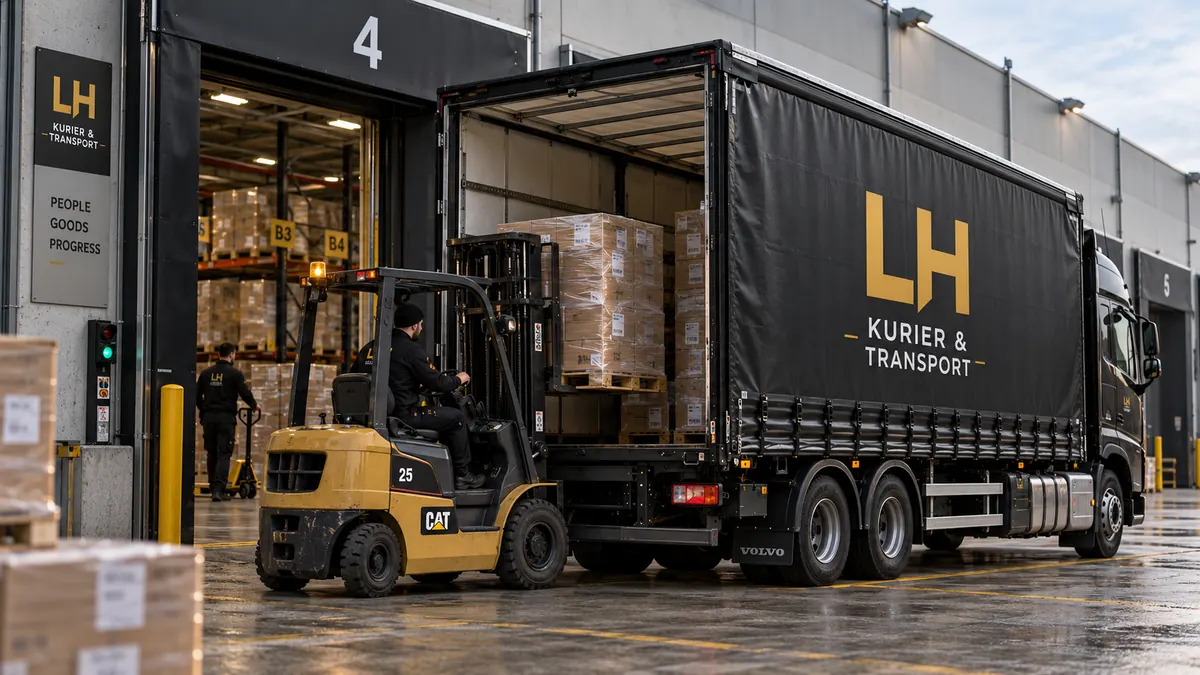 Verladung eines schwarzen LH Transportfahrzeugs